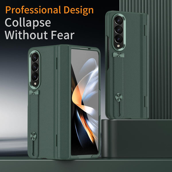 Samsung Galaxy Z Fold 4 Leather Wristband Phone Case Green Cases Covers & Skins