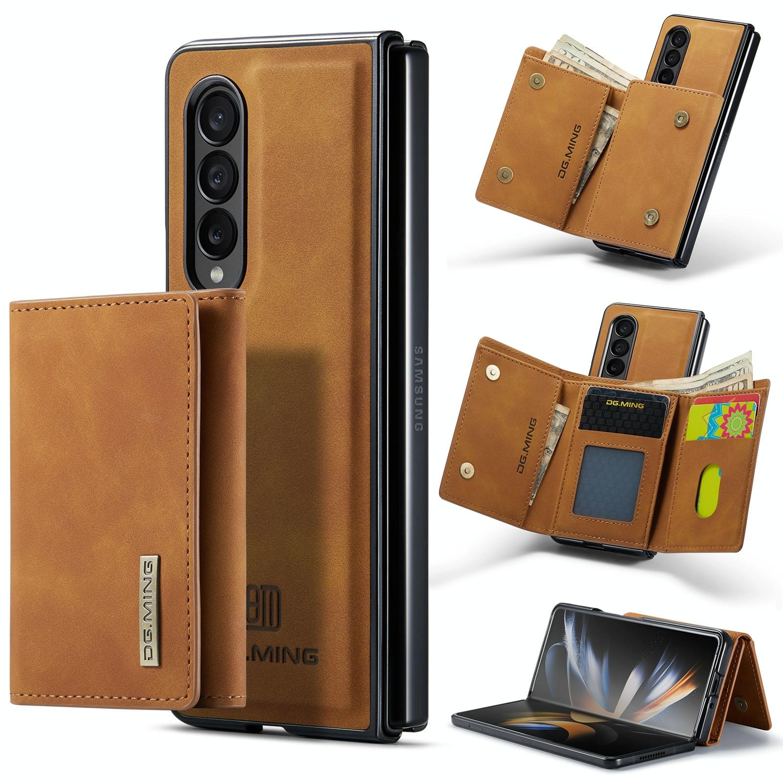 For Samsung Galaxy Z Fold4 5G Wallet Case 3 Multi Card Holder Brown Cases Covers & Skins