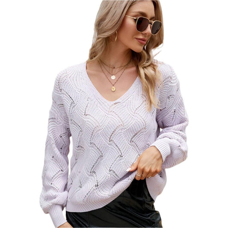 V Neck Sweater Women Autumn And Winter Loose Knitted Bottoming Shirt Light Purple M Jumpers & Cardigans