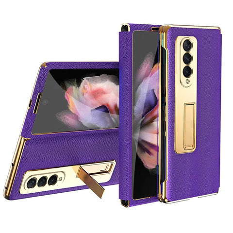 For Samsung Galaxy Z Fold4 5G Flip Case With Tempered Film Textured Hinge Purple Cases Covers & Skins