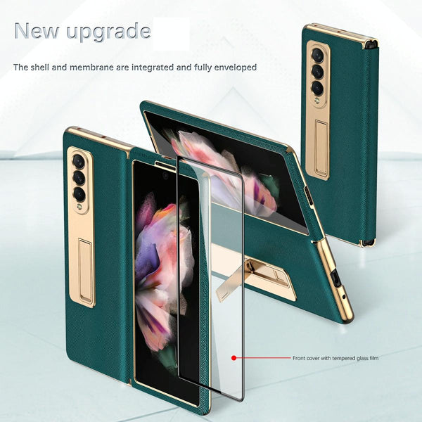 For Samsung Galaxy Z Fold4 5G Flip Case With Tempered Film Textured Hinge Purple Cases Covers & Skins