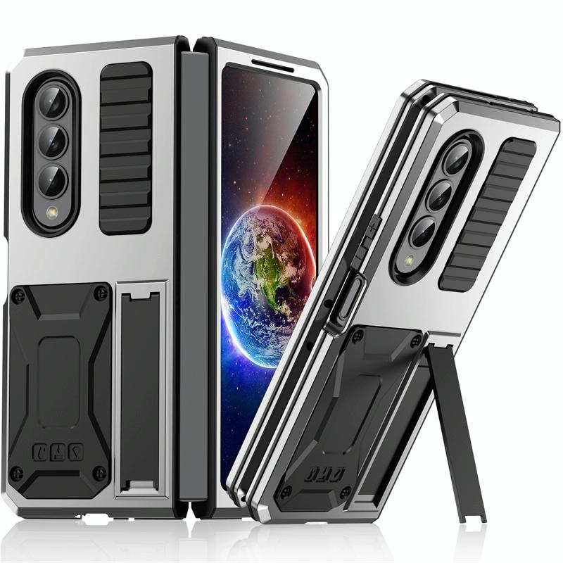 For Samsung Galaxy Z Fold4 5G Shockproof Metal Case With Holder Silver Cases Covers & Skins