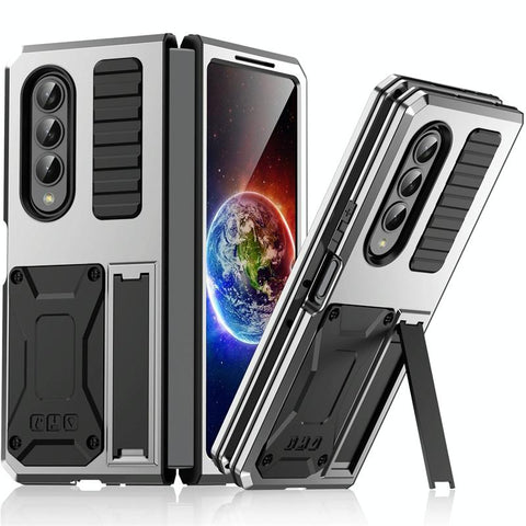 For Samsung Galaxy Z Fold4 5G Shockproof Metal Case With Holder Silver Cases Covers & Skins