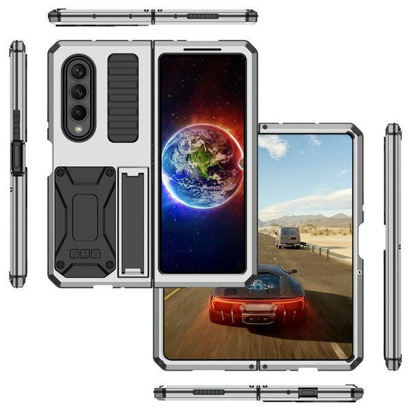 For Samsung Galaxy Z Fold4 5G Shockproof Metal Case With Holder Silver Cases Covers & Skins