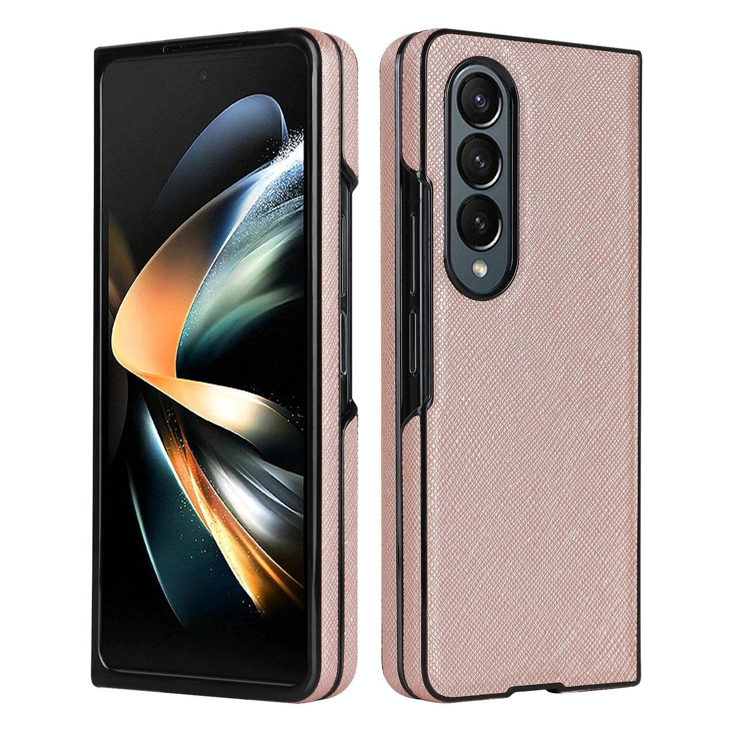 For Samsung Galaxy Z Fold4 5G Foldable Cross Pattern Phone Case Compact Design Rose Gold Other Mobile Accessories
