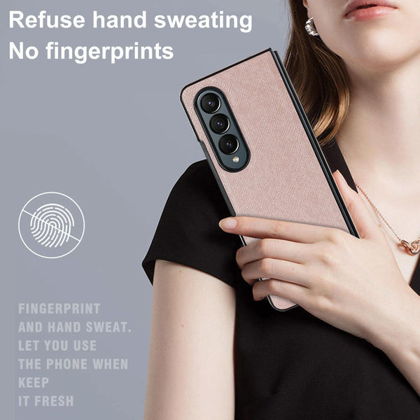 For Samsung Galaxy Z Fold4 5G Foldable Cross Pattern Phone Case Compact Design Rose Gold Other Mobile Accessories