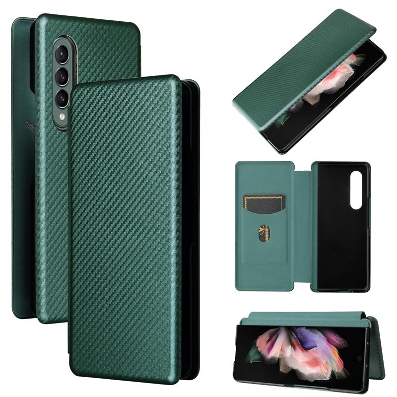For Samsung Galaxy Z Fold4 5G Carbon Fiber Flip Leather Case Green Cases Covers & Skins