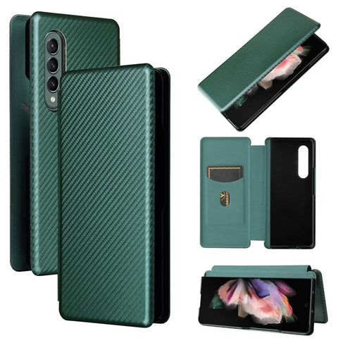 For Samsung Galaxy Z Fold4 5G Carbon Fiber Flip Leather Case Green Cases Covers & Skins