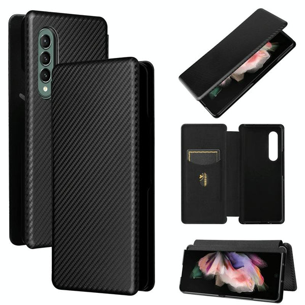 For Samsung Galaxy Z Fold4 5G Carbon Fiber Flip Leather Case Green Cases Covers & Skins