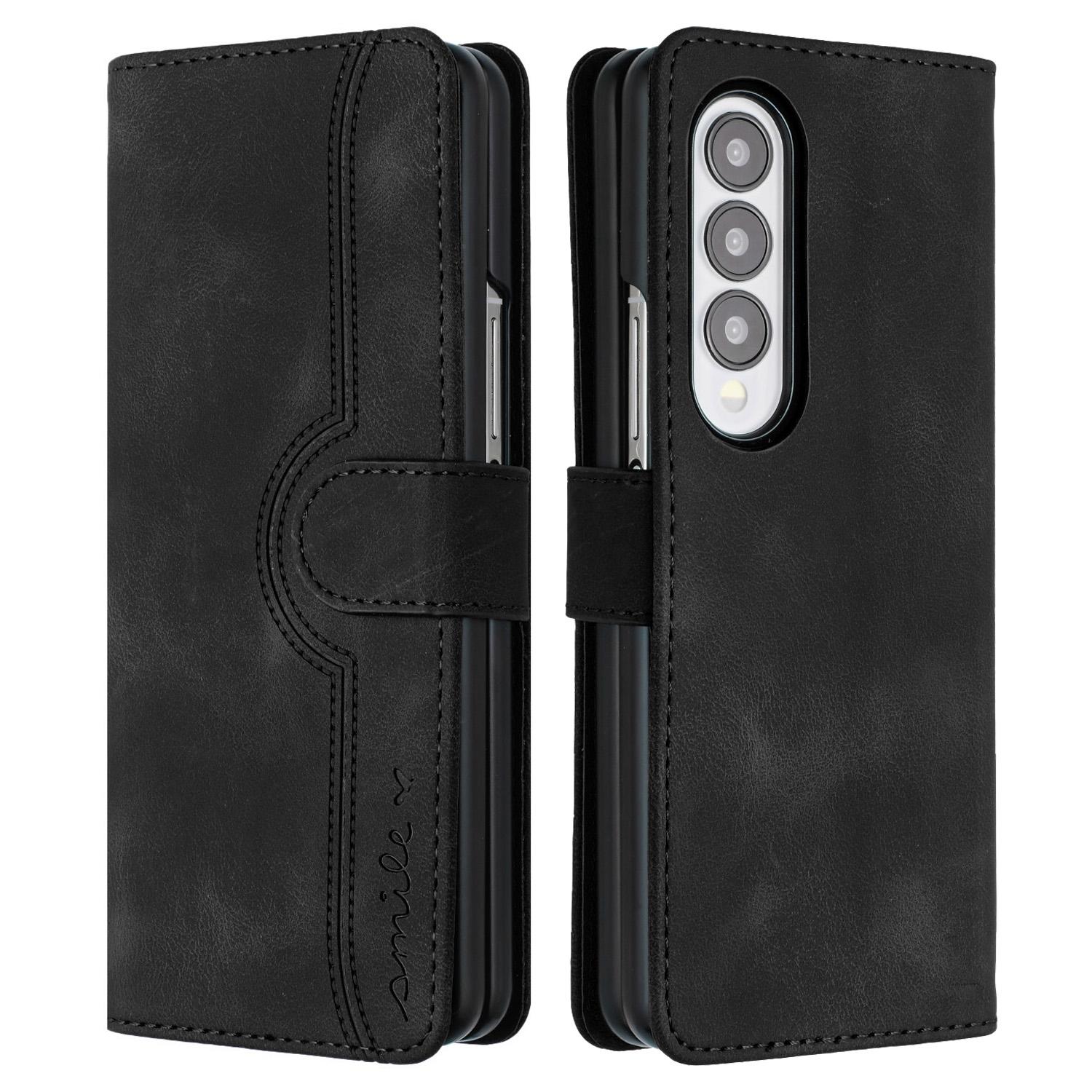 For Samsung Galaxy Z Fold4 5G Leather Phone Case With Heart Pattern Black Cases Covers & Skins