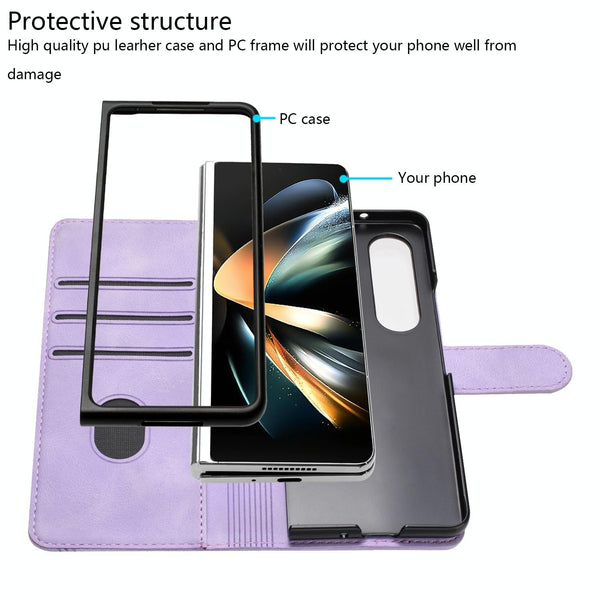 For Samsung Galaxy Z Fold4 5G Leather Phone Case With Heart Pattern Black Cases Covers & Skins