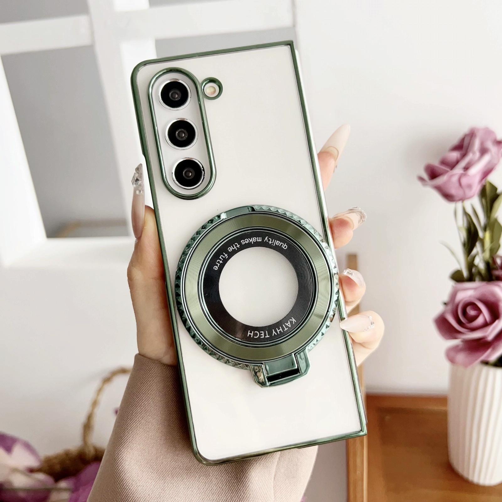 For Samsung Galaxy Z Fold4 5G Shockproof Magsafe Holder Rotating Plating Phone Case Green Cases Covers & Skins