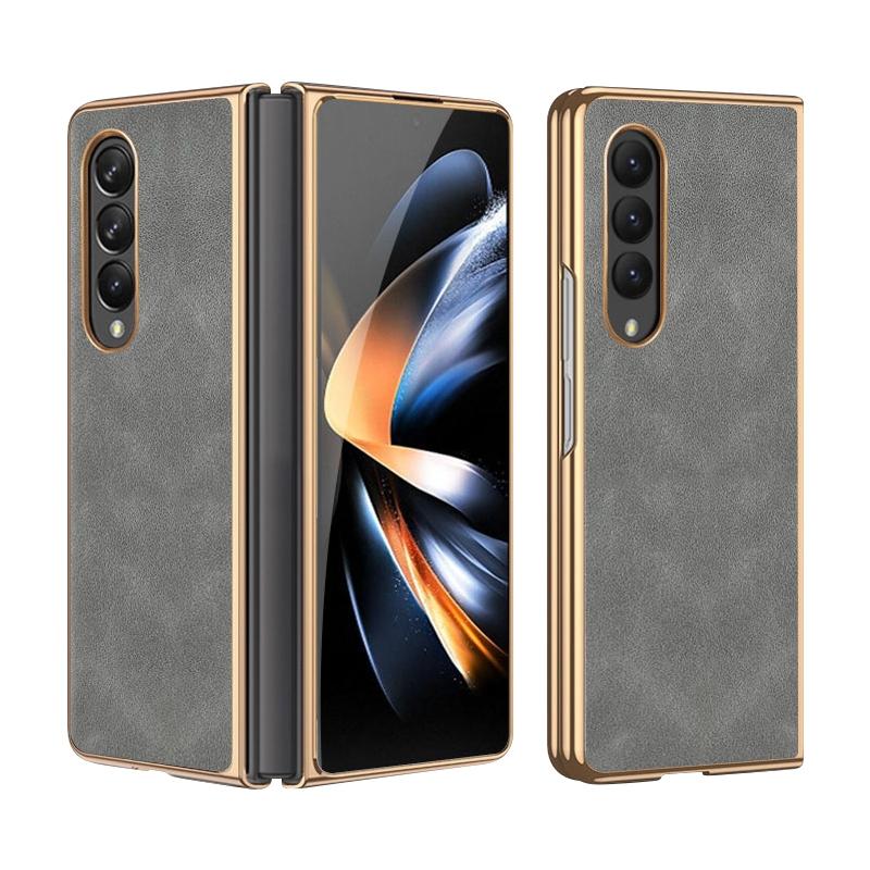 For Samsung Galaxy Z Fold4 5G Foldable Lambskin Phone Case Electroplated Grey Other Mobile Accessories