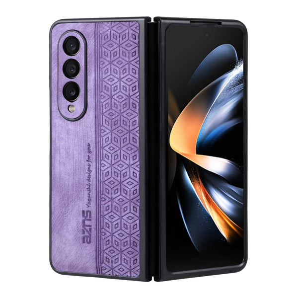 Embossed 3D Skin Texture Phone Case Sleek Design For Samsung Galaxy Z Fold4 5G Purple Other Mobile Accessories