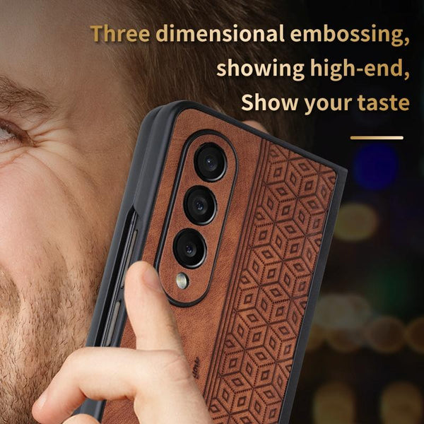 Embossed 3D Skin Texture Phone Case Sleek Design For Samsung Galaxy Z Fold4 5G Purple Other Mobile Accessories