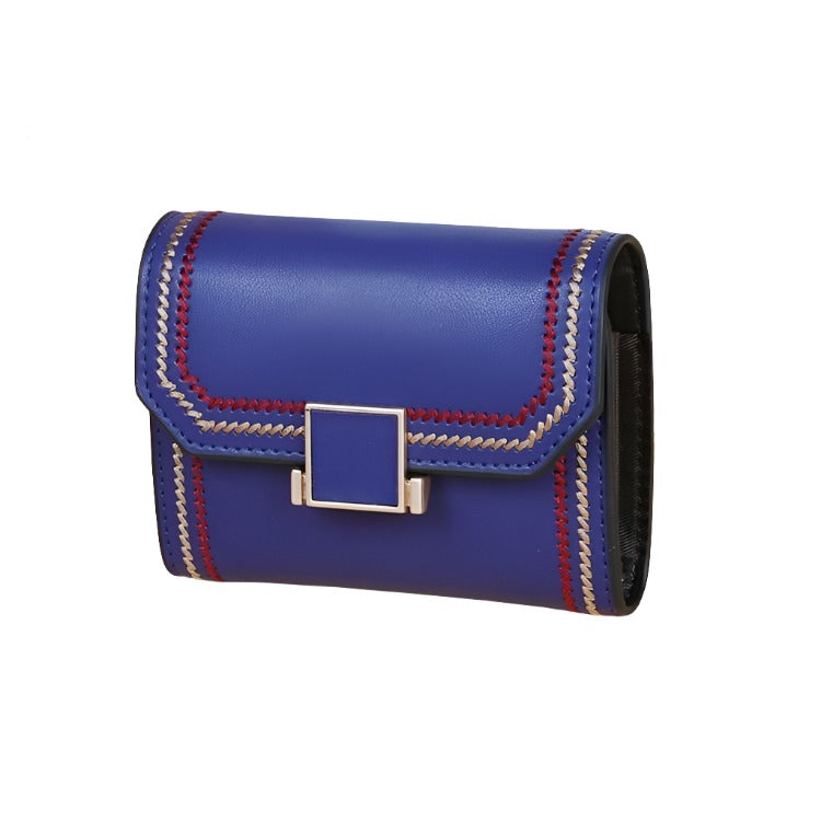 Snap Button Rfid Leather Wallet Compact Design Dark Blue Wallets