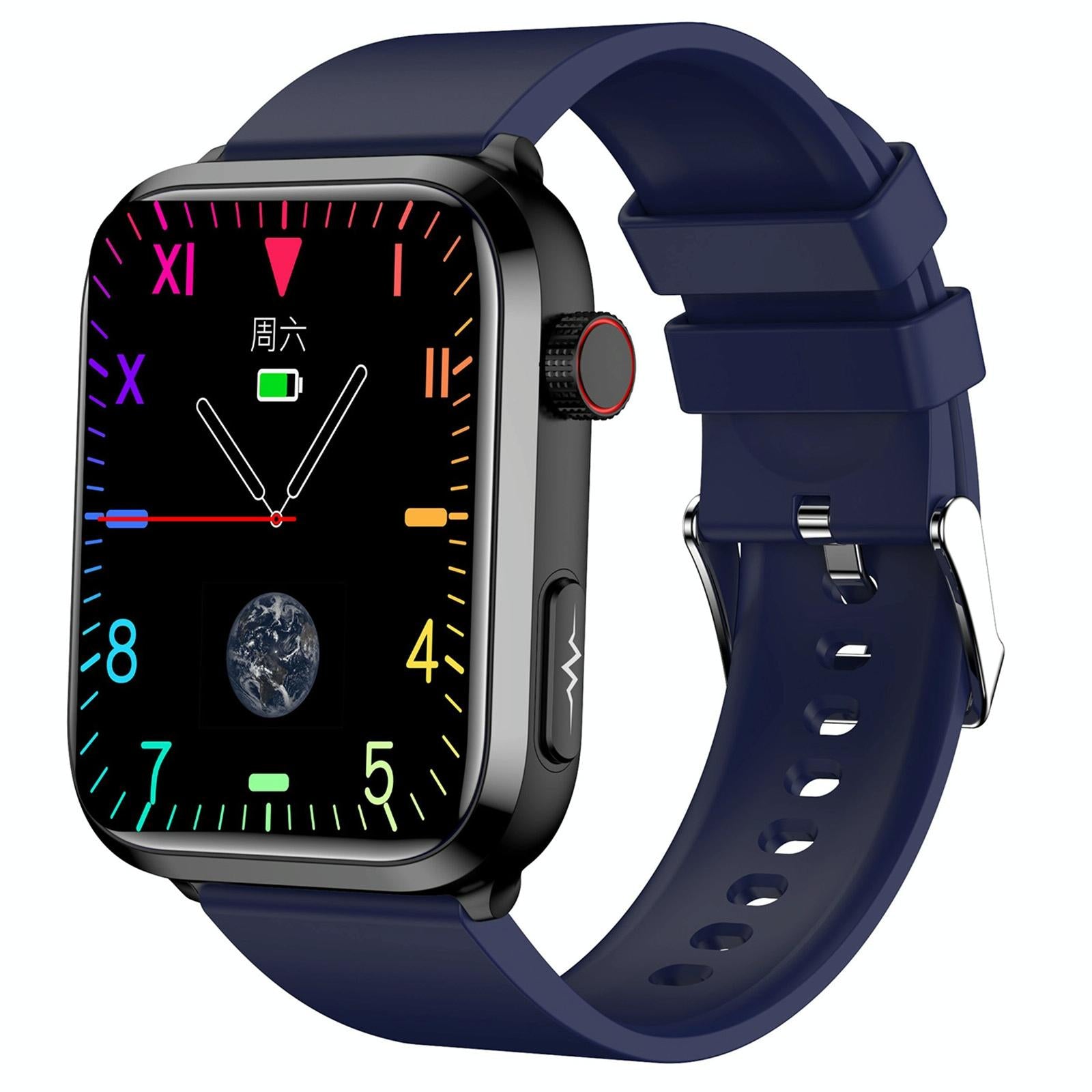 1.91 Inch Ips Screen Ip67 Waterproof Silicone Band Smart Watch Support Body Temperature Monitoring / Ecg Dark Blue Smart Watches