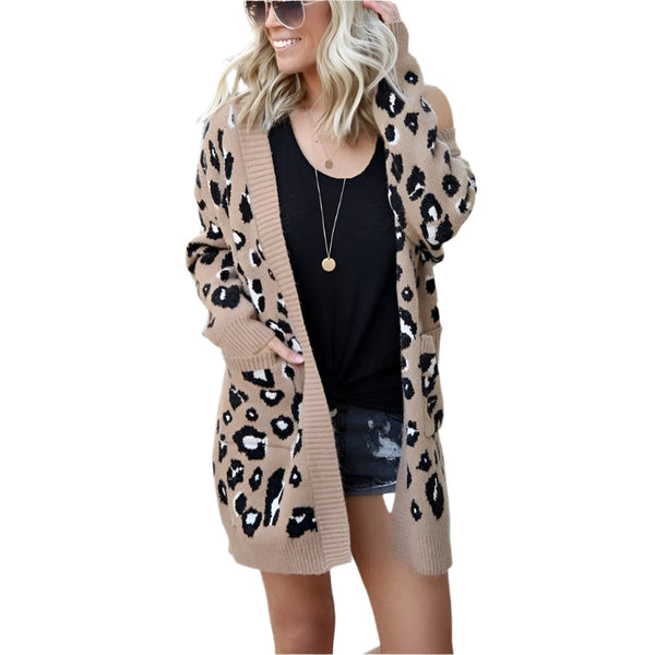 Fashion Leopard Cardigan Knit Sweater Khaki Xl Jumpers & Cardigans