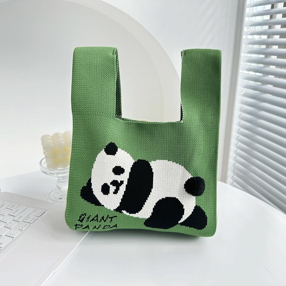 Cartoon Panda Knit Bag Large Capacity Vest Handbag Green Women's Bags & Handbags