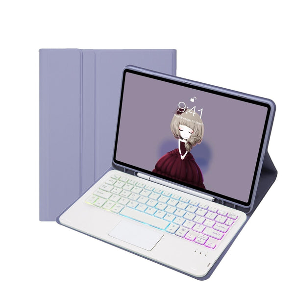 Bluetooth Keyboard Leather Case For Ipad 9.7 2018 & 2017 / Pro Air With Touch Pad Backlight Purple Keyboards