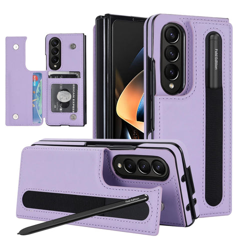 For Samsung Galaxy Z Fold4 5G Double Buckle Foldable Phone Case With Pen Slot Purple Cases Covers & Skins