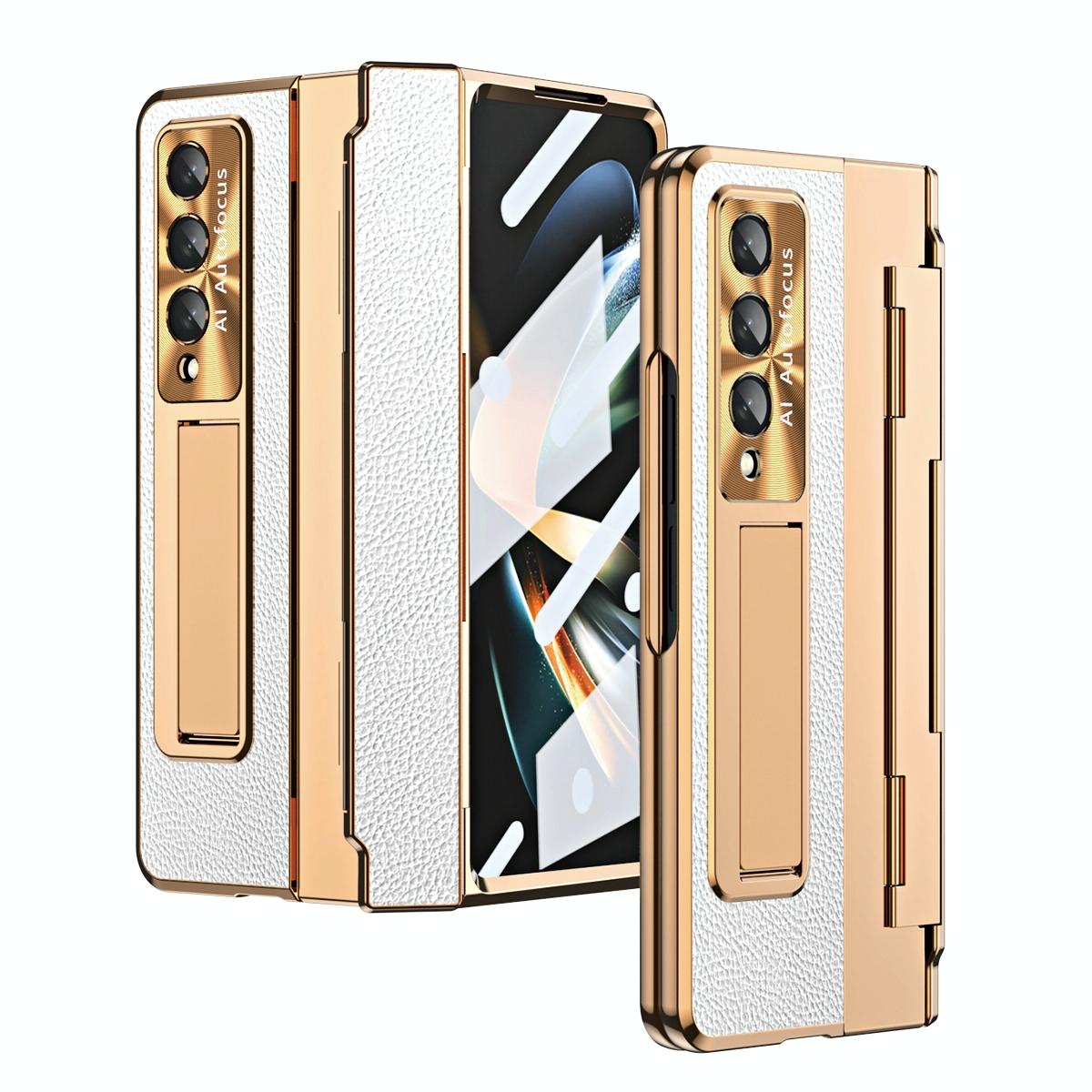 For Samsung Galaxy Z Fold4 5G Full Coverage Phone Case With Hinge Integrated Design Gold White Other Mobile Accessories