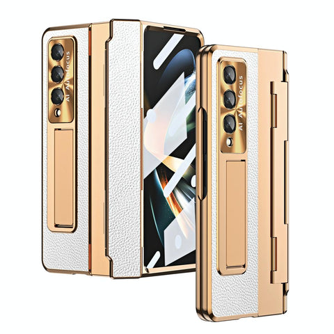 For Samsung Galaxy Z Fold4 5G Full Coverage Phone Case With Hinge Integrated Design Gold White Other Mobile Accessories