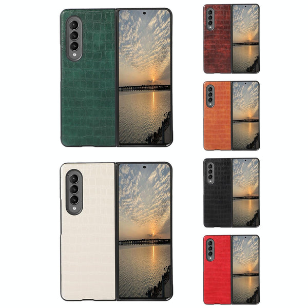 For Samsung Galaxy Z Fold4 5G Foldable Crocodile Texture Phone Case Pu Leather Light Brown Other Mobile Accessories