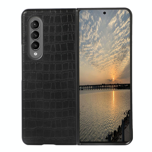 For Samsung Galaxy Z Fold4 5G Foldable Crocodile Texture Phone Case Pu Leather Light Brown Other Mobile Accessories