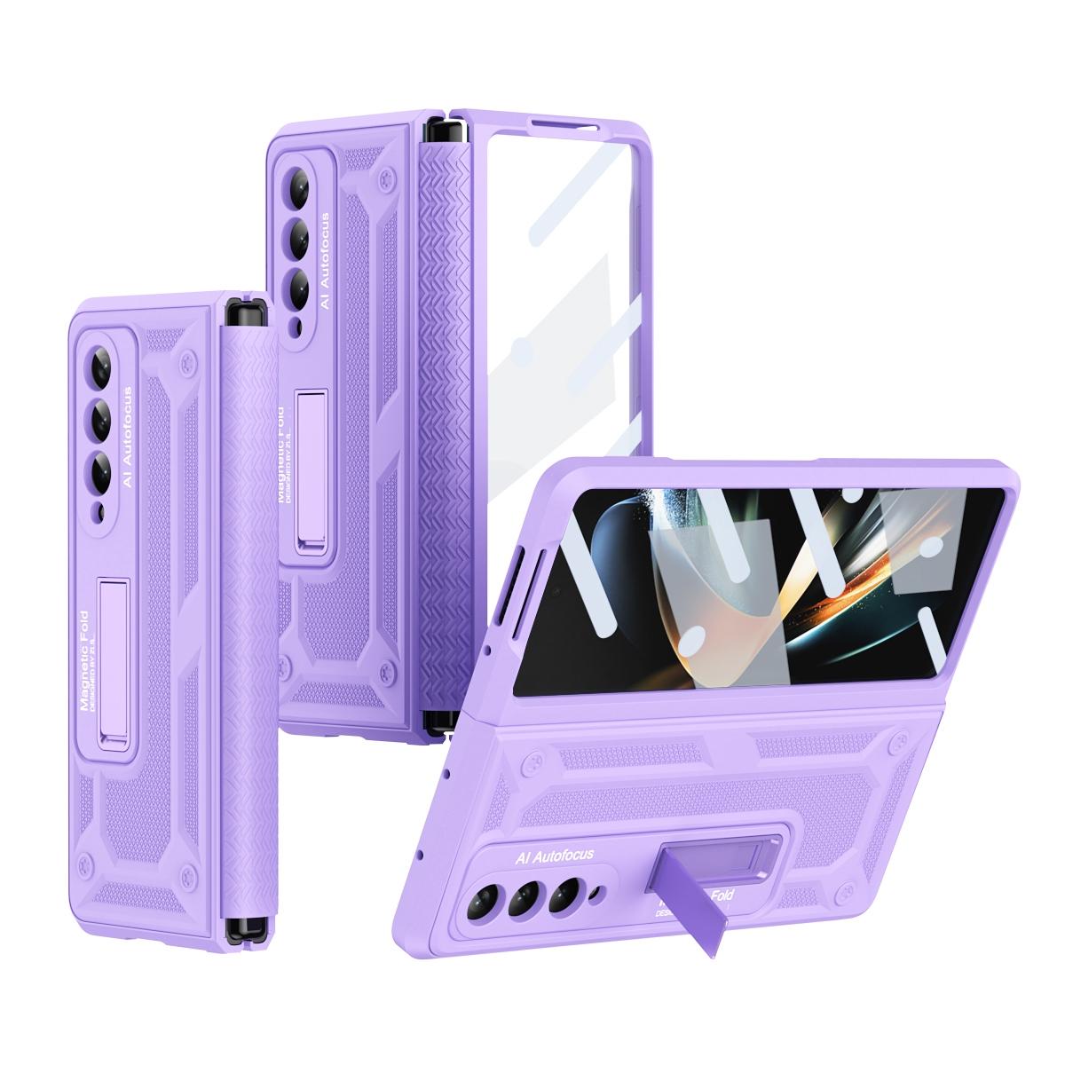 Telescopic Hinge Foldable Phone Case With Stand For Samsung Galaxy Z Fold4 5G Purple Other Mobile Accessories