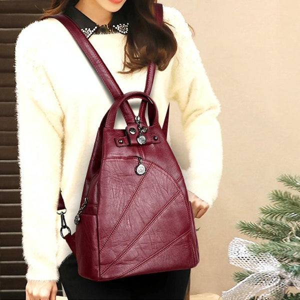 Women Leather Backpack Secure & Stylish Wine Red Women Backpacks