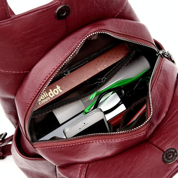 Women Leather Backpack Secure & Stylish Wine Red Women Backpacks