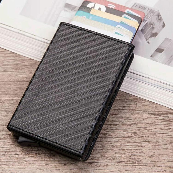 Aluminum Rfid Card Holder With Automatic Pop Up Function Carbon Fiber Business Card Holders