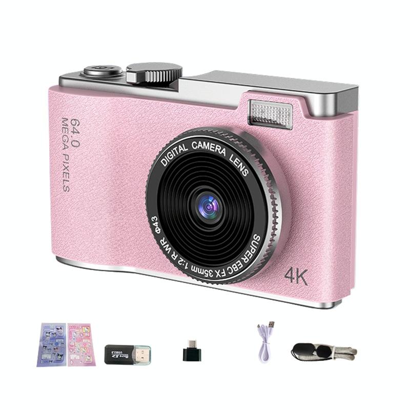 Retro Kids Camera With Dual Lens 4K Hd Ccd 2.4 Inch_Pink Digital Cameras