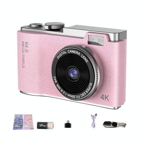Retro Kids Camera With Dual Lens 4K Hd Ccd 2.4 Inch_Pink Digital Cameras