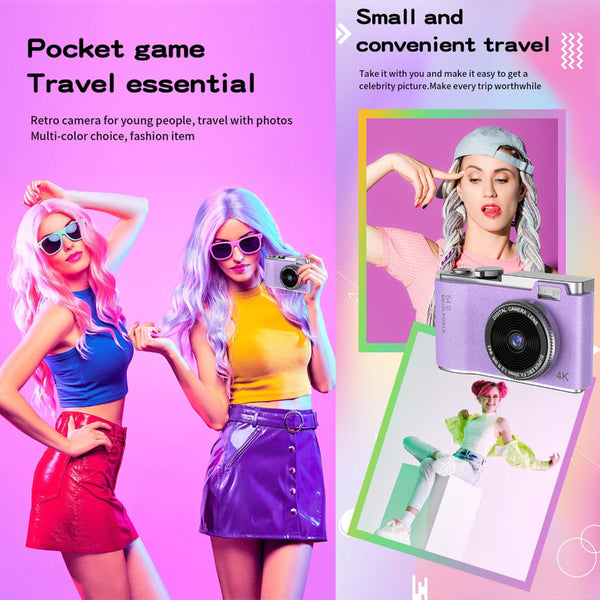 Retro Kids Camera With Dual Lens 4K Hd Ccd 2.4 Inch_Pink Digital Cameras