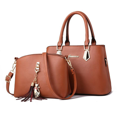 2 In 1 Women Casual Fashion Messenger Handbags Large Capacity Bag Khaki Women's Bags & Handbags