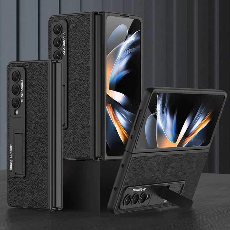 For Samsung Galaxy Z Fold4 5G Leather Case With Stand Ultra Thin Black Cases Covers & Skins