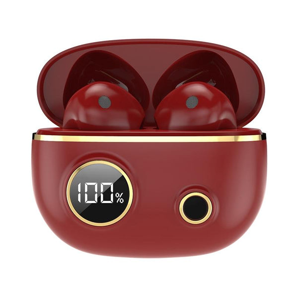 Waterproof 9D Stereo Bluetooth Earphones With Charging Case Red Earbuds