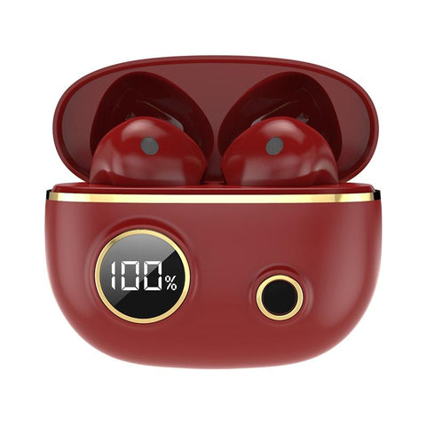 Waterproof 9D Stereo Bluetooth Earphones With Charging Case Red Earbuds