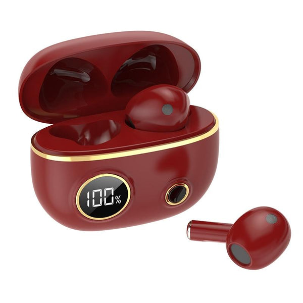 Waterproof 9D Stereo Bluetooth Earphones With Charging Case Red Earbuds