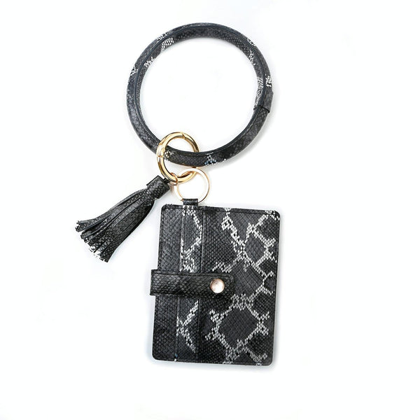 Pu Leather Wrist Ring Key Chain Coin Purse Black Snake Wallets