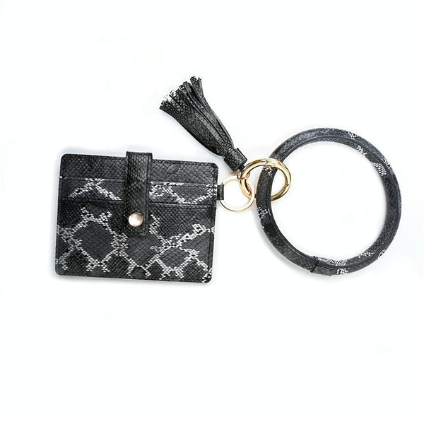 Pu Leather Wrist Ring Key Chain Coin Purse Black Snake Wallets