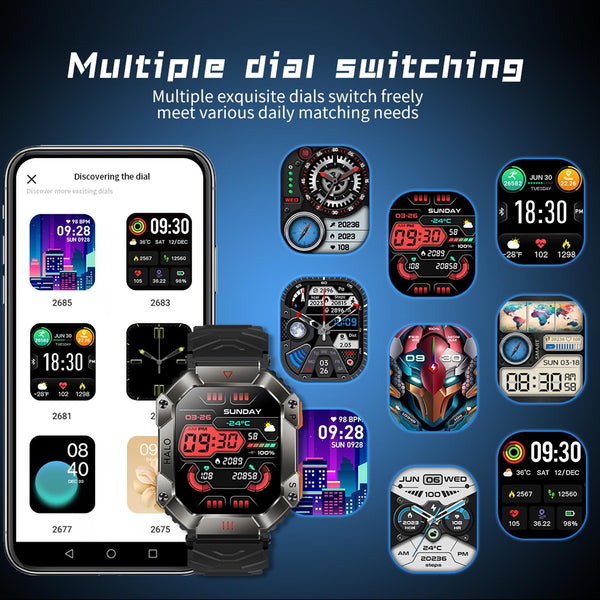 2.0" Bt5.1 Ip67 Sport Smartwatch With Call Sleep O2 Hr Bp Monitor Black + Camouflage Smart Watches