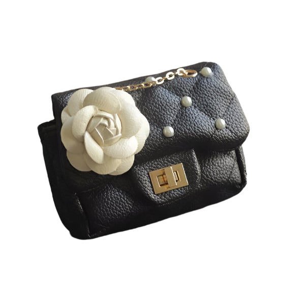 Glitter Flower Chain Kid Shoulder Bag Black Backpacks & Bags