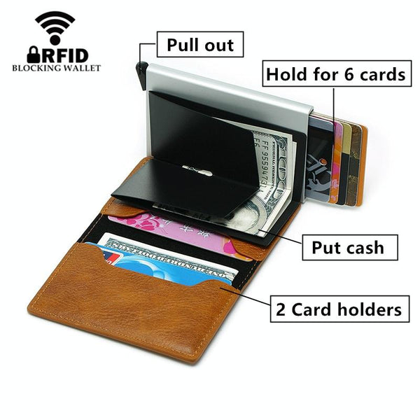 Anti Magnetic Rfid Leather Metal Wallet Universal Fit Red Wallets