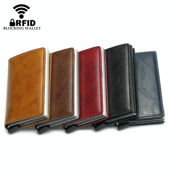 Anti Magnetic Rfid Leather Metal Wallet Universal Fit Red Wallets
