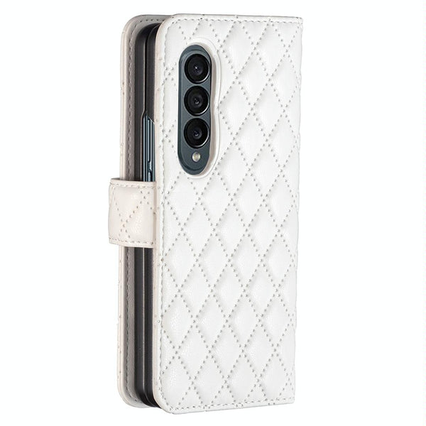 For Samsung Galaxy Z Fold4 5G Diamond Lattice Flip Wallet Case White Cases Covers & Skins