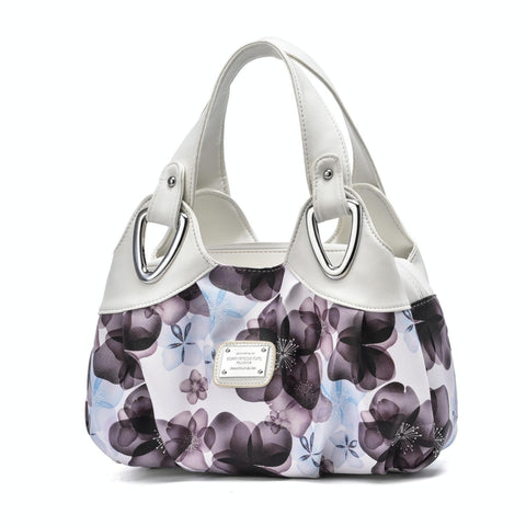 Soft Leather Women Handbag White Handle Purple Flower Women's Bags & Handbags