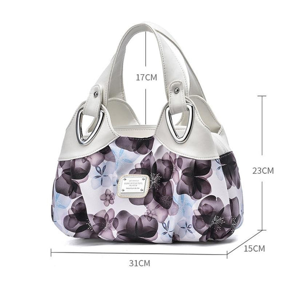 Soft Leather Women Handbag White Handle Purple Flower Women's Bags & Handbags